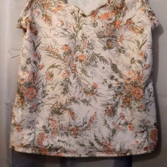 New Floral Knit Blouse M Peach Scalloped V-Neck dressy Tank Top Light & Breezy - Picture 2 of 9